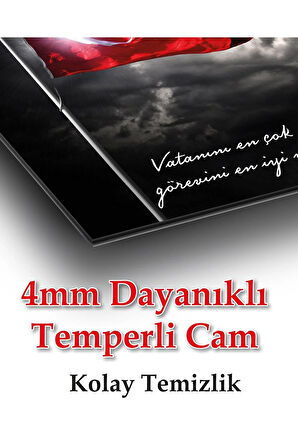 Türk Bayrağı ve Atatürk Cam Tablo Vatanını En Çok Seven Modern Ev Ofis Salon Kurum Hediyelik Tablo