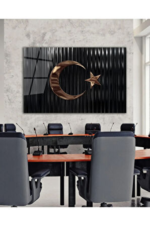 Türk Bayrağı Cam Tablo Bakır Renk Modern Ev Ofis Salon Kurum Hediyelik Tablo
