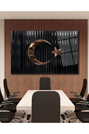 Türk Bayrağı Cam Tablo Bakır Renk Modern Ev Ofis Salon Kurum Hediyelik Tablo
