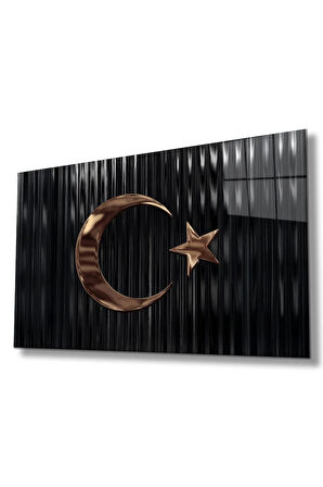 Türk Bayrağı Cam Tablo Bakır Renk Modern Ev Ofis Salon Kurum Hediyelik Tablo