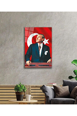 Atatürk Cam Tablo 4mm Dayanıklı Temperli Cam, Atatürk Glass Wall Art