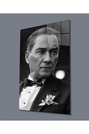 Atatürk Portre Dikey Cam Tablo Hediyelik Büyük Tablo Ev Ofis Dekoru