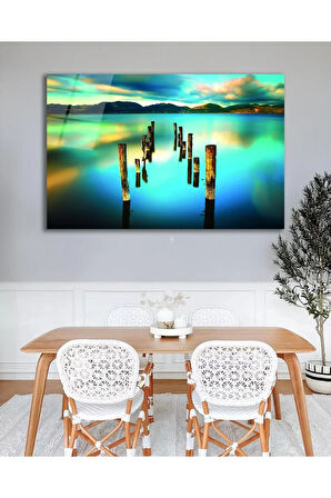 Göl Renkli Cam Tablo, Ev Ofis Salon Hediyelik Duvar Dekoru