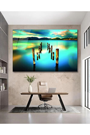 Göl Renkli Cam Tablo, Ev Ofis Salon Hediyelik Duvar Dekoru