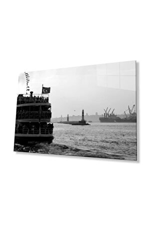 Deniz Vapur Cam Tablo 4mm Dayanıklı Temperli Cam Sea Steamer Glass Wall Art
