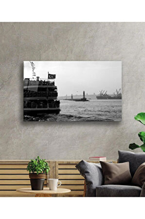 Deniz Vapur Cam Tablo 4mm Dayanıklı Temperli Cam Sea Steamer Glass Wall Art
