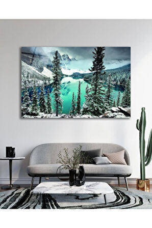 Dağ Göl Manzara Cam Tablo, Ev Ofis Salon Hediyelik Duvar Dekoru