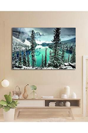 Dağ Göl Manzara Cam Tablo, Ev Ofis Salon Hediyelik Duvar Dekoru