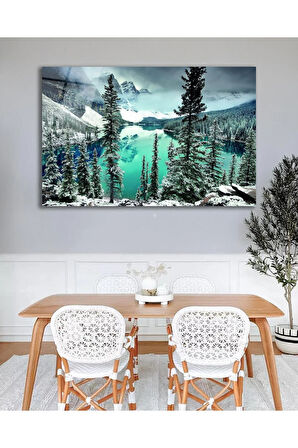 Dağ Göl Manzara Cam Tablo, Ev Ofis Salon Hediyelik Duvar Dekoru