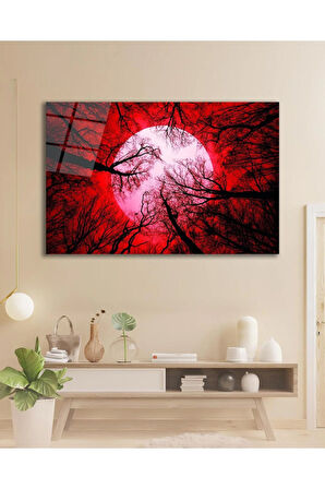 Doğa Ağaçlar Cam Tablo Modern Ev Ofis Salon Hediyelik Büyük Tablo Duvar Dekoru
