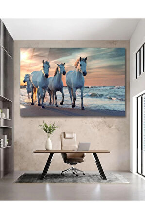 Atlar Deniz Cam Tablo İslami Dini Modern Ev Ofis Salon Hediyelik Büyük Tablo Duvar Dekoru