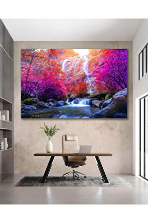 Şelale Ağaçlar Manzara Cam Tablo Modern Ev Ofis Salon Hediyelik Büyük Tablo Duvar Dekoru