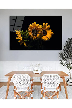 Ay Çiçeği Cam Tablo, Ev Ofis Salon Hediyelik Duvar Dekoru