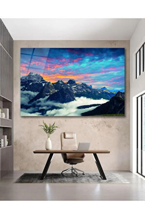 Manzara Dağ Cam Tablo Modern Ev Ofis Salon Hediyelik Büyük Tablo Duvar Dekoru
