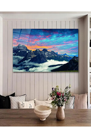 Manzara Dağ Cam Tablo Modern Ev Ofis Salon Hediyelik Büyük Tablo Duvar Dekoru