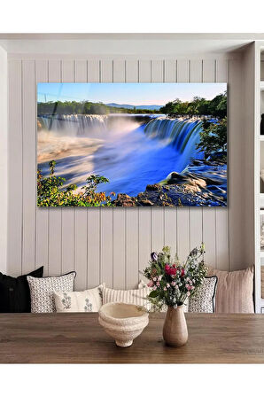 Doğa Şelale Manzara Cam Tablo Modern Ev Ofis Salon Hediyelik Büyük Tablo Duvar Dekoru