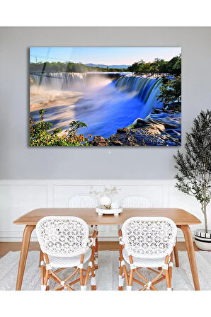 Doğa Şelale Manzara Cam Tablo Modern Ev Ofis Salon Hediyelik Büyük Tablo Duvar Dekoru
