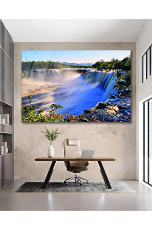 Doğa Şelale Manzara Cam Tablo Modern Ev Ofis Salon Hediyelik Büyük Tablo Duvar Dekoru