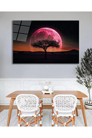 Ağaç Ay Manzara Cam Tablo Modern Ev Ofis Salon Hediyelik Büyük Tablo Duvar Dekoru