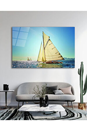 Tekne Deniz Manzara Cam Tablo Modern Ev Ofis Salon Hediyelik Büyük Tablo Duvar Dekoru