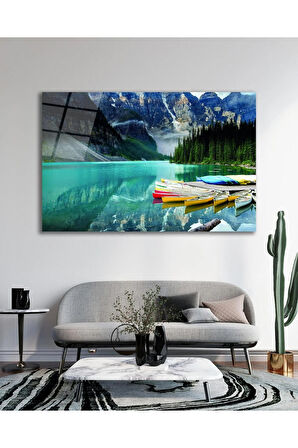 Dağ Göl Manzara Cam Tablo, Ev Ofis Salon Hediyelik Duvar Dekoru