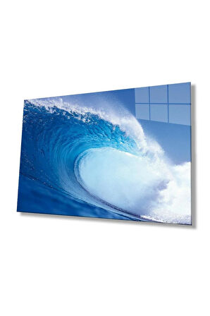 Deniz Dalgası Manzarası Cam Tablo 4mm Dayanıklı Temperli Cam, Sea Waves Glass Wall Art