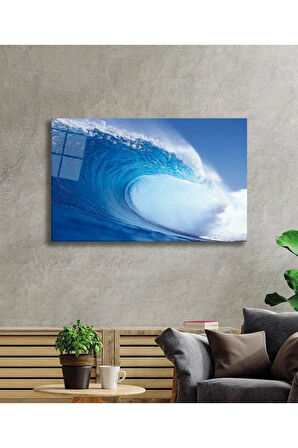 Deniz Dalgası Manzarası Cam Tablo 4mm Dayanıklı Temperli Cam, Sea Waves Glass Wall Art