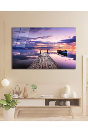 Göl Liman Manzara Cam Tablo, Ev Ofis Salon Hediyelik Duvar Dekoru
