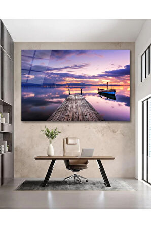 Göl Liman Manzara Cam Tablo, Ev Ofis Salon Hediyelik Duvar Dekoru