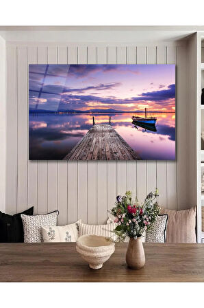 Göl Liman Manzara Cam Tablo, Ev Ofis Salon Hediyelik Duvar Dekoru
