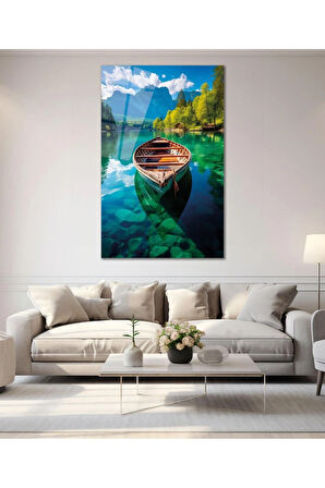 Kayık Manzara Cam Tablo Hediyelik Büyük Tablo Ev Ofis Dekoru