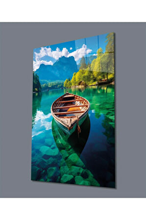 Kayık Manzara Cam Tablo Hediyelik Büyük Tablo Ev Ofis Dekoru