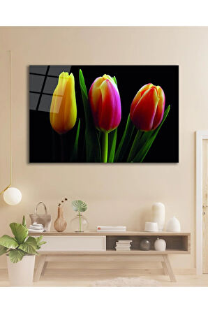 Lale Çiçeği Cam Tablo, Ev Ofis Salon Hediyelik Duvar Dekoru