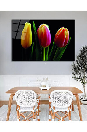 Lale Çiçeği Cam Tablo, Ev Ofis Salon Hediyelik Duvar Dekoru