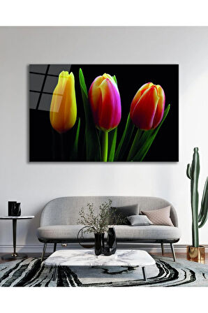 Lale Çiçeği Cam Tablo, Ev Ofis Salon Hediyelik Duvar Dekoru
