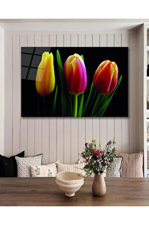Lale Çiçeği Cam Tablo, Ev Ofis Salon Hediyelik Duvar Dekoru