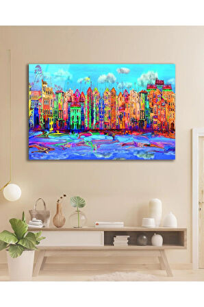 Renkli Binalar Cam Tablo, Ev Ofis Salon Hediyelik Duvar Dekoru