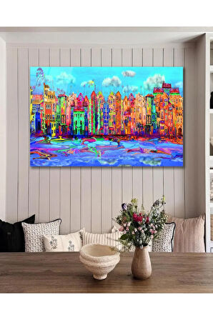 Renkli Binalar Cam Tablo, Ev Ofis Salon Hediyelik Duvar Dekoru