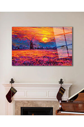 Soyut Manzara Gün Batımı Cam Tablo , Ev Ofis Salon Hediyelik Duvar Dekoru