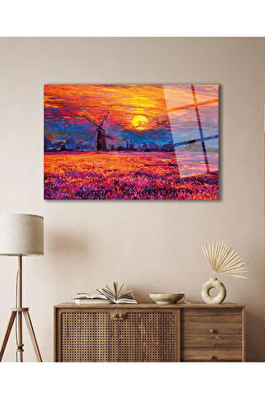 Soyut Manzara Gün Batımı Cam Tablo , Ev Ofis Salon Hediyelik Duvar Dekoru