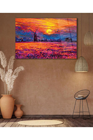 Soyut Manzara Gün Batımı Cam Tablo , Ev Ofis Salon Hediyelik Duvar Dekoru