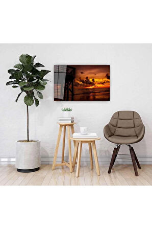 Denizde Günbatımı Cam Tablo 4mm Dayanıklı Temperli Cam