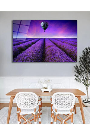 Çiçek Lavanta Cam Tablo, Ev Ofis Salon Hediyelik Duvar Dekoru