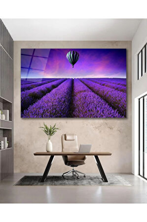 Çiçek Lavanta Cam Tablo, Ev Ofis Salon Hediyelik Duvar Dekoru