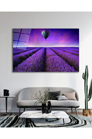 Çiçek Lavanta Cam Tablo, Ev Ofis Salon Hediyelik Duvar Dekoru