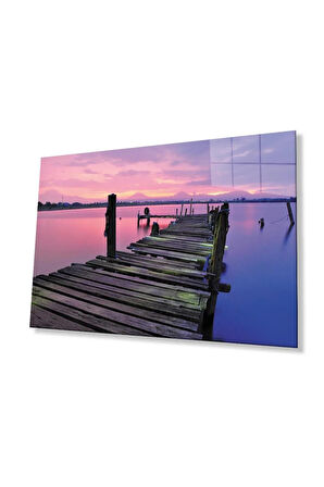 Gün Batımı İskele Cam Tablo 4mm Dayanıklı Temperli Cam Sunset Pier Glass Wall Art