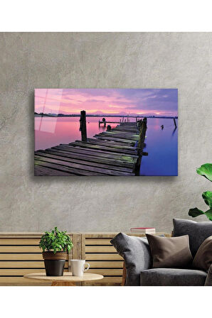 Gün Batımı İskele Cam Tablo 4mm Dayanıklı Temperli Cam Sunset Pier Glass Wall Art