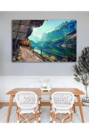 Manzara Göl Cam Tablo, Ev Ofis Salon Hediyelik Duvar Dekoru