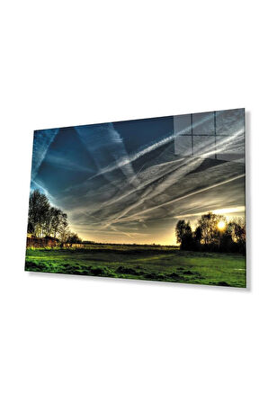 Gün Batımı Manzara Gökyüzü Cam Tablo 4mm Dayanıklı Temperli Cam Sunset Landscape Sky Glass Wall Art