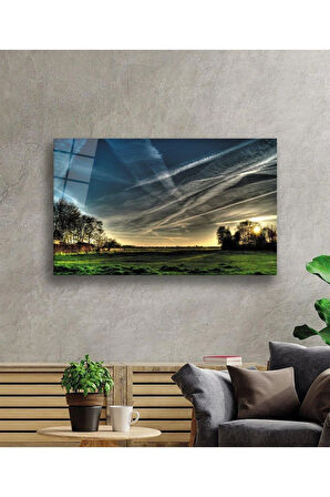 Gün Batımı Manzara Gökyüzü Cam Tablo 4mm Dayanıklı Temperli Cam Sunset Landscape Sky Glass Wall Art